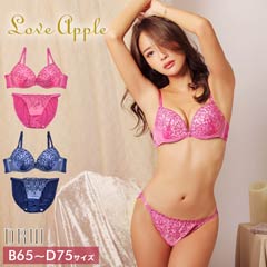 LOVE APPLE】フラワーラインブラジャー&フルバックショーツの