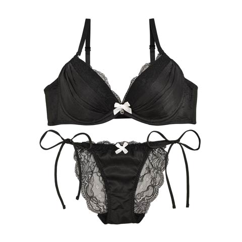 【三上悠亜ちゃん着用】【EFサイズ】ドレッシーフェアリーブラジャー＆サイド紐バック透けショーツ(ブラック-E65/ショーツM)