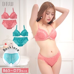ソフトフラワー総レースブラジャー＆バック透けフルバック