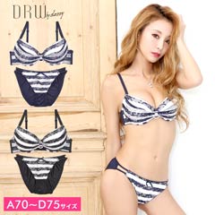 ♡新品 ブルマリン ランジェリー♡ シルバーリング付フェミニンマリンボーダーブラジャー＆フル