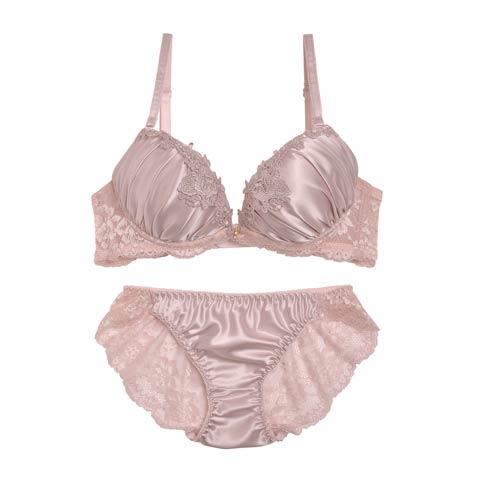 シルキーサテンレースブラジャー&バック透けフルバックショーツ[1250DRW](ピンク-A70/ショーツM)