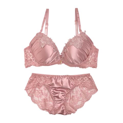 シルキーサテンレースブラジャー&バック透けフルバックショーツ[1250DRW](ローズピンク-A70/ショーツM)