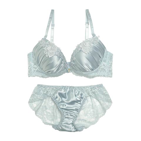 シルキーサテンレースブラジャー&バック透けフルバックショーツ[1250DRW](ミント-A70/ショーツM)