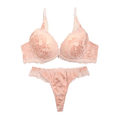 【EFサイズ】ロイヤルフラワーレースブラジャー＆バック透けTバックショーツ(ピンク-E65/ショーツM)