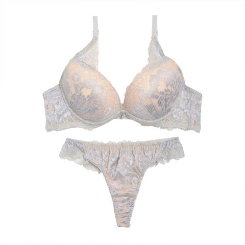 【EFサイズ】ロイヤルフラワーレースブラジャー＆バック透けTバックショーツ(ブルー-E65/ショーツM)