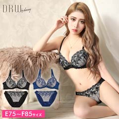 E/Fサイズ]大人セクシーフラワーブラジャー＆フルバックショーツ