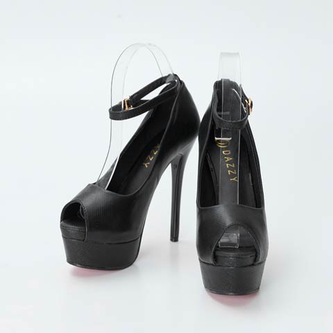 10/13新作![13.5cmヒール]エレガントラメストラップオープントゥキャバヒールパンプス[dazzyオリジナル](ブラック-22.5cm)