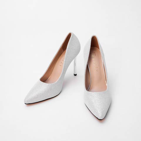 8/13新作![10cmヒール]シャイニーラメポインテッドトゥキャバヒールパンプス[dazzyオリジナル](シルバー-23cm)