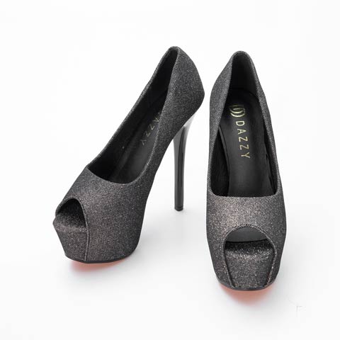 9/3新作![13.5cmヒール]ダークグリッターオープントゥキャバヒールパンプス[dazzyオリジナル](ブラック-22.5サイズ)