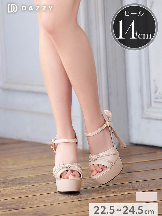 4/22新作![14cmヒール]エナメルツイストビジューストラップキャバヒールサンダル[dazzyオリジナル]