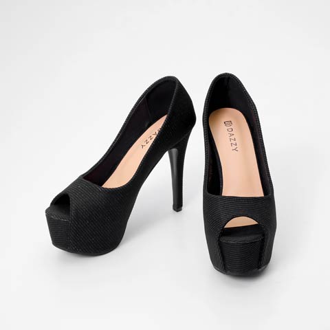 [12cmヒール]グリッターボーダーオープントゥキャバヒールパンプス[dazzyオリジナル](ブラック-22.5cm)
