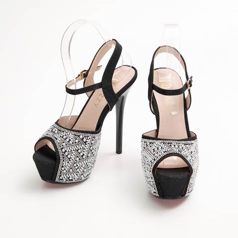 10/29新作![14cmヒール]パールストーンラメストラップ付きキャバヒールサンダル[dazzyオリジナル](ブラック-22.5cm)