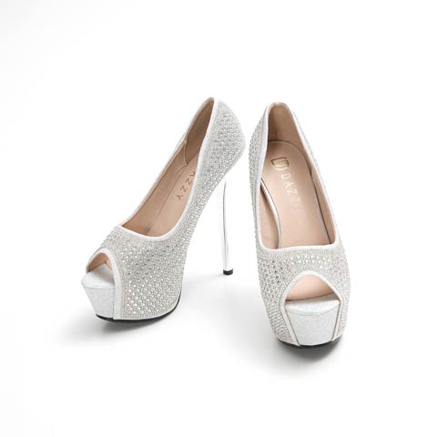 10/24新作![14cmヒール]ジュエルストーンオープントゥキャバヒールパンプス[dazzyオリジナル](シルバー-22.5サイズ)