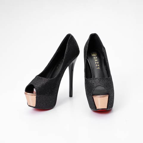 7/30新作![13.5cmヒール]グリッターシャイニーオープントゥキャバヒールパンプス[dazzyオリジナル](ブラック-22.5cm)