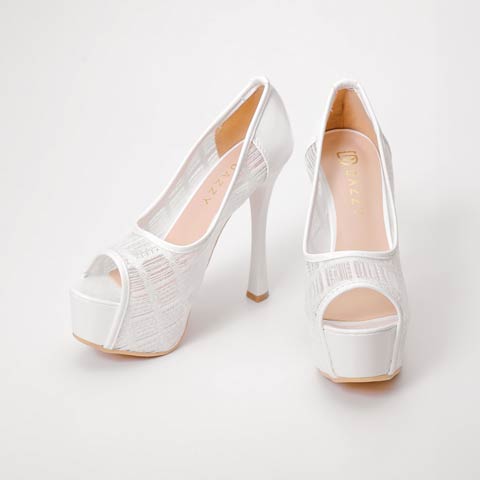 7/25新作![13.5cmヒール]スパンコールメッシュオープントゥキャバヒールパンプス[dazzyオリジナル](ホワイト-23.0cm)