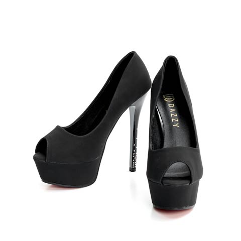 1/21新作![14cmヒール]シンプルラインストーンオープントゥキャバヒールパンプス[dazzyオリジナル](ブラック-22.5cm)