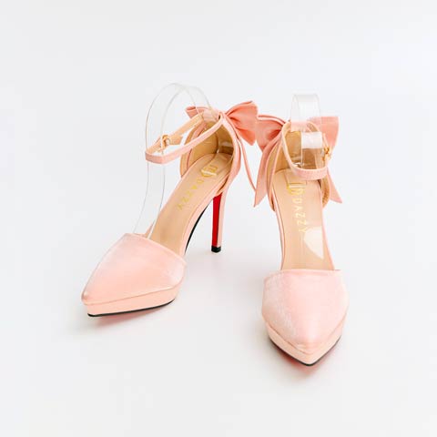 12/19新作![10cmヒール]マットサテンリボンストラップ付きポインテッドトゥキャバヒールパンプス[dazzyオリジナル](ピンク-23㎝)