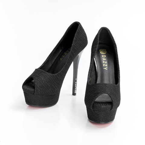 11/4新作![14cmヒール]シャイニーラメラインストーンオープントゥキャバヒールパンプス[dazzyオリジナル](ブラック-22.5cm)