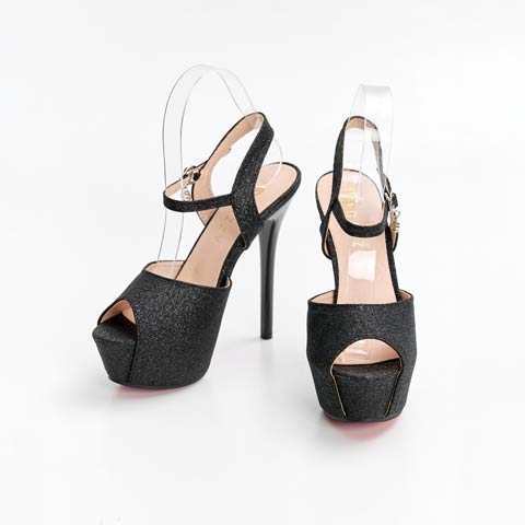 1/16新作![14cmヒール]メタリックラメグリッターストラップ付きオープントゥキャバヒールサンダル[dazzyオリジナル](ブラック-22.5cm)