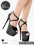 [16cmヒール]エナメルクロスストラップオープントゥパンプス[XS~3L/6サイズ展開][dazzyオリジナル]
