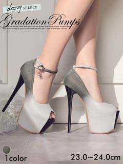 [16.5cmヒール]ブラックグラデーションラメオープントゥパンプス