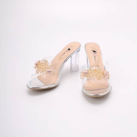 [dazzyオリジナル][5.5cmヒール]立体クリスタルビジューオープントゥパンプス(ゴールド-22.5cm)