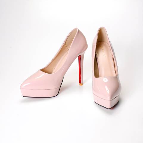 8/11新作![12cmヒール]グロッシーエナメルポインテッドトゥキャバヒールパンプス[dazzyオリジナル](ピンクベージュ-23cm)