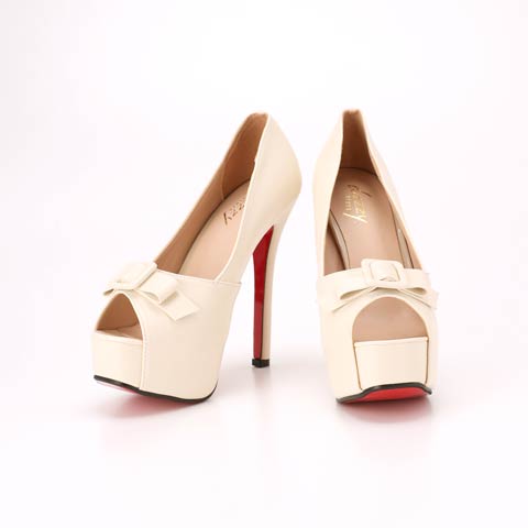 [dazzyオリジナル][14cmヒール]ワンカラーリボンバックルオープントゥパンプス(アイボリー-22.5cm)