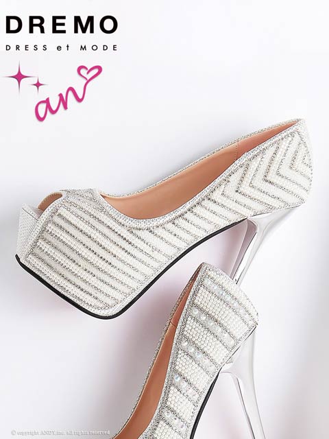 [an]ボーダーパールビジューオープントゥキャバヒールパンプス[AOC-SH035]