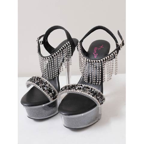 10/7再入荷![an]ビジューフリンジクリアヒールキャバヒールサンダル[AOC-SH049](ブラック-Sサイズ)