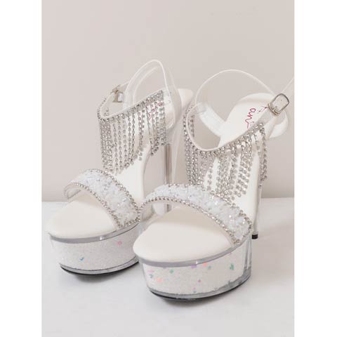 10/7再入荷![an]ビジューフリンジクリアヒールキャバヒールサンダル[AOC-SH049](ホワイト-Sサイズ)