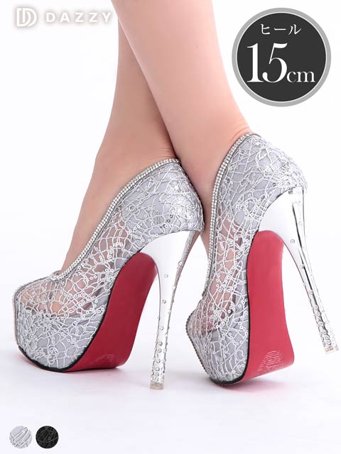 10/7再入荷![15cmヒール]スパンコールメッシュシアーオープントゥキャバヒールパンプス