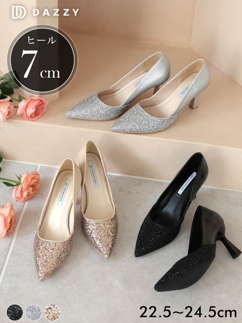 10/7再入荷![7cmヒール]グリッターエナメルキャバヒールパンプス