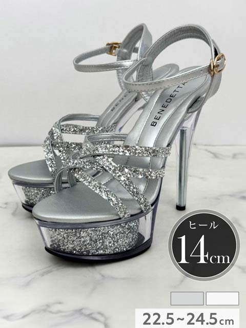 1/28新作![14cmヒール]グリッタークリアヒールキャバヒールサンダル