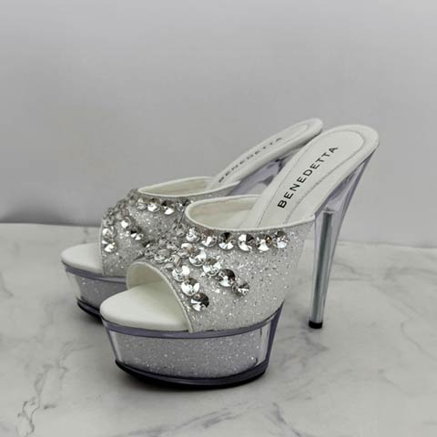 1/30新作![14cmヒール]グリッタースパンコールキャバヒールサンダル(ホワイト-22.5cm)