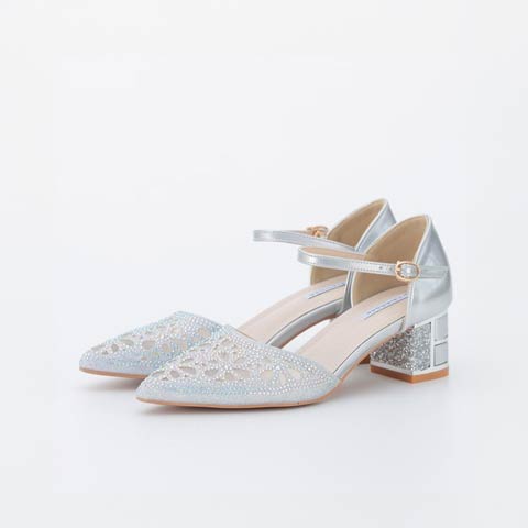 2/5新作![5cmヒール]ブリリアントブロッサムキャバヒールパンプス(シルバー-22.5cm)