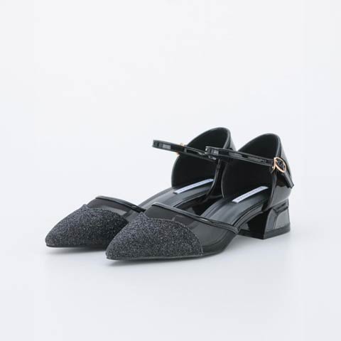 2/9新作![4cmヒール]ミラーモザイクキャバヒールパンプス(ブラック-22.5cm)