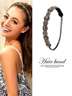 ビジュー付きブラックヘアバンド ビジュー付きブラックヘアバンド フラワービジュー ヘッドバンド