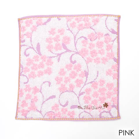 小花柄刺繍ふんわりタオルハンカチ(ピンク-フリー)