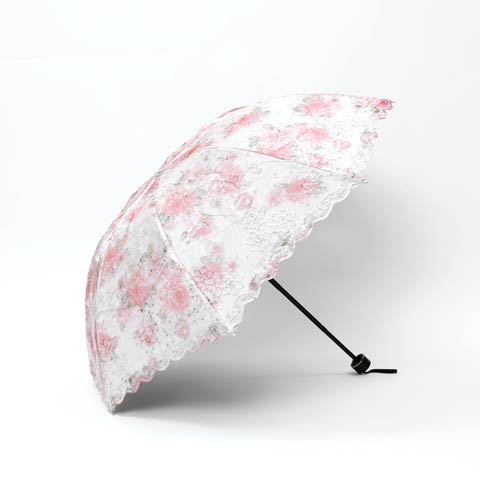 日傘 折りたたみ傘 レディース おしゃれ 日傘 完全遮光 折りたたみ傘 レース刺繍 UVカット 日傘(PNK-フリーサイズ)