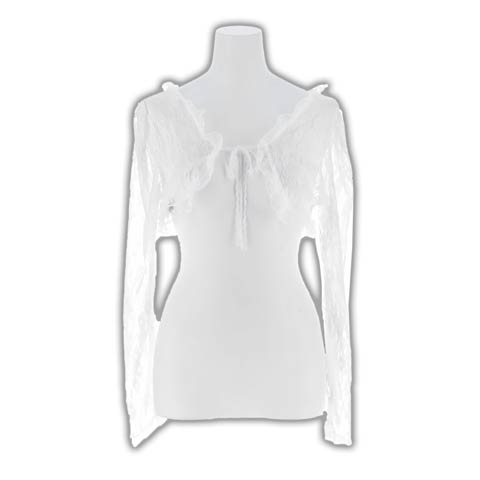 2/12新作!上品レース×ふんわりフリルの長袖ボレロ(ホワイト-フリーサイズ)