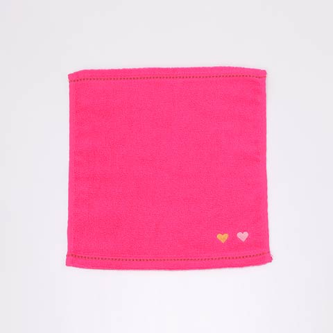 シンプルステッチ＆ハート刺繍ふんわりタオルハンカチ(ピンク-サイズ)