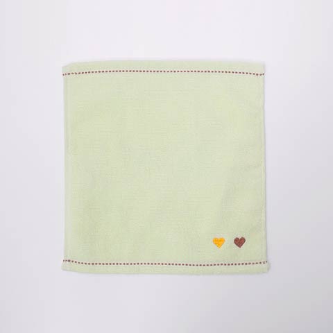 シンプルステッチ＆ハート刺繍ふんわりタオルハンカチ(グリーン-サイズ)
