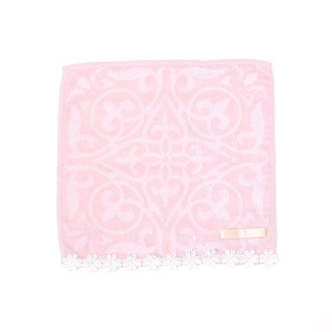 ペティフローラル刺繍タオルハンカチ(ピンク-フリーサイズ)