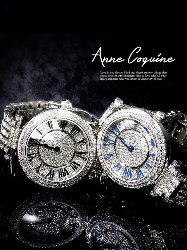 [全2種]Anne Coquine-アンコキーヌ- ぐるぐる時計ステンレス×ビジュー3連ブレスビッグフェイスウォッチ[送料無料]の通販は