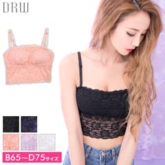 【ノンワイヤー】カップ付ショート丈総レースブラトップ単品