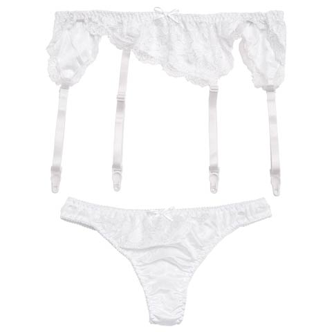 11/22再販!アシンメトリーレースガーターベルト&Tバック(ホワイト-M)