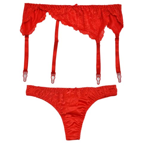 4/28再販!アシンメトリーレースガーターベルト&Tバック(レッド-M)