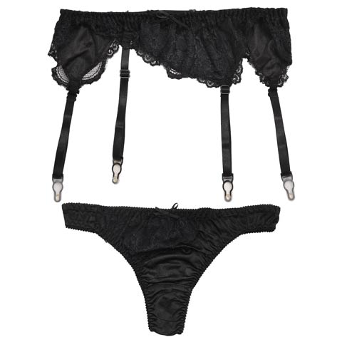 11/22再販!アシンメトリーレースガーターベルト&Tバック(ブラック-M)