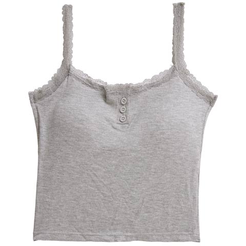 11/26新作!フロントボタンレースカップ付きキャミソール(グレー-フリー)